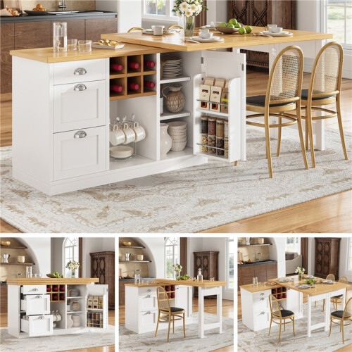 (White, MDF) 3-Drawer Sideboard with Wine & Snack Rack