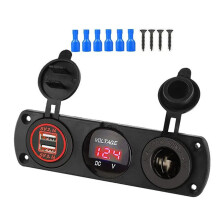 Fast Mobile Power Lighter Socket Charger 12-24V Voltmeter Double USB Car Charger Red