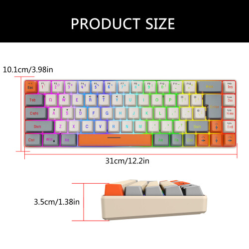 Portable Keyboard 68Key Thin USB Wire Keyboard with ARGB Lighting for Gaming 2