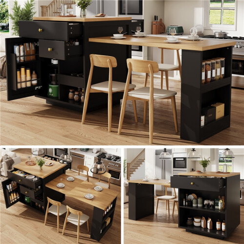 (Black, MDF) Extendable Bar Table 122.5-195.5x70x93.8cm Black