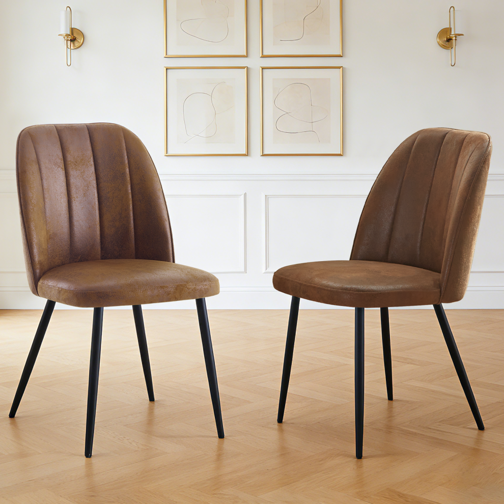 Photos - Chair 2PCS Dining  Padded Seat Suede Brown Kitchen