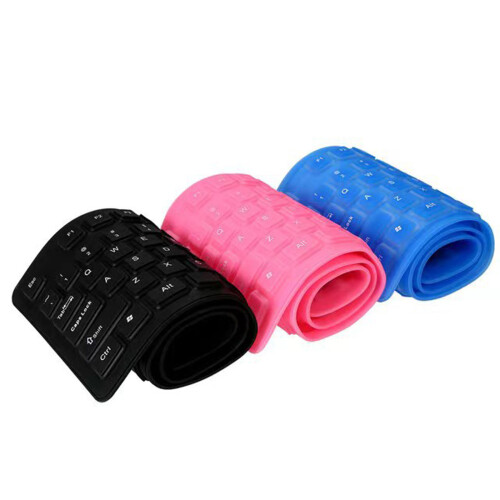 USB Wireds Silicone Keyboards, 85Keys Foldable Flexible Keyboards Gaming Keyboards Pink