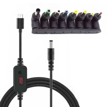 USB C to DC5521 5.5x2 Adapter Cable with 8 Interchangeable Tips for PD5 20V adjustable c