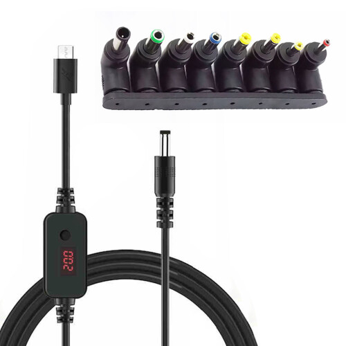 USB C to DC5521 5.5x2 Adapter Cable with 8 Interchangeable Tips for PD5 20V adjustable c