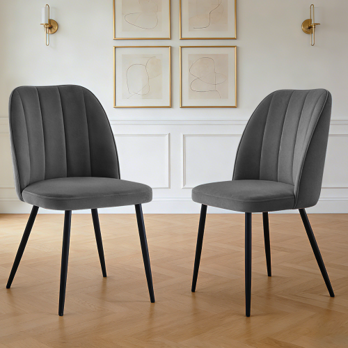 AINPECCA (Grey, 2PCS)  Velvet Dining Chairs Padded seat