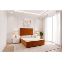(Double, Orange) York Plush Divan Bed Frame No Drawers with Upholstered Headboard