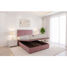 (Double, Pink) Emily Ottoman Bed Plush With Mattress & 24"Headboard