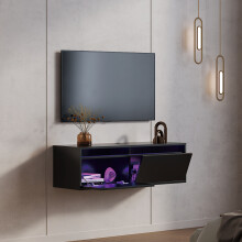 (Schwarz, 100cm x 30cm x 33cm) radelldar Lowborad Fernsehschrank hängend TV Schrank mit LED grifflose TV-Board mit Klapptür