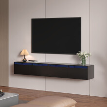 (Schwarz, 200cm x 30cm x 33cm) radelldar Lowborad Fernsehschrank hängend TV Schrank mit LED grifflose TV-Board mit Klapptür
