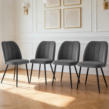 Set of 4 Velvet Dining Chairs Grey Padded seat