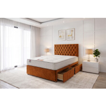 (Small Single, Orange) Athens Plush Bed Set With Mattress, 2 Drawers Same Side & 24"Headboard