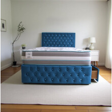 (Small Single, Navy) Delaware Plush Princess Sprung Divan Bed Set With Mattress, 2 Drawers & Headboard