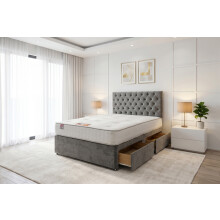 (Small Single, Charcoal) Athens Plush Bed Set With Mattress, 2 Drawers Same Side & 24"Headboard