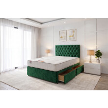 (Small Single, Emerald) Athens Plush Bed Set With Mattress, 2 Drawers Same Side & 24"Headboard