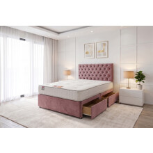 (Small Single, Pink) Athens Plush Bed Set With Mattress, 2 Drawers Same Side & 24"Headboard