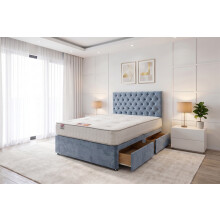 (Single, Sky Blue) Athens Plush Bed Set With Mattress, 2 Drawers Same Side & 24"Headboard