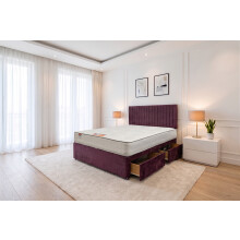 (Small Single, Aubergine) Emily Plush Bed Set With Mattress, 2 Drawers Same Side & 24"Headboard