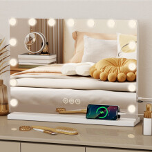 LED Hollywood Makeup Mirror Large Vanity Light Mirror with 15 Dimmable LED Bulbs
