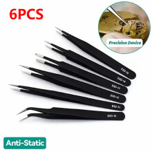 6Pcs Anti-static ESD Tweezers Maintenance Tool Industrial Precision Curved Straight Tweezers Repair Tools Set