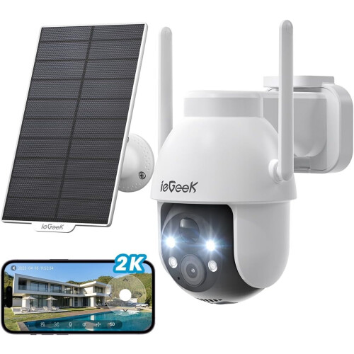 ieGeek 2K 3MP Wireless Solar Security Camera Home WiFi Battery CCTV System Alexa