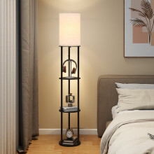 Shelf Floor Lamp Free Standing Wood 3-Tier Storage Reading Bedroom Living Room