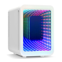 4L Mini Fridge with Mirror RGB Light Portable Tabletop Cooler Warmer AC/DC White