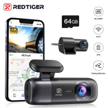 REDTIGER 4K Front and Rear Car Dash Camera With Free SD Card GPS WiFi