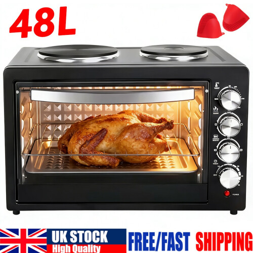 48 L Mini Electric Oven + Dual Hotplates 1600 W, 230 C, Plug-&-Play Convenience