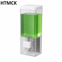HTMCK Wall Mounted Transparent Manual Press Soap Dispenser Perforated Traceless Disinfectant Bottle for Bathroom