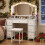 Dressing Table with Stool Set 10 LED Bulbs  Vanity Desk 7 Drawers Storage White 1
