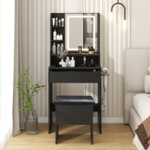 Modern Vanity Dressing Table with LED Mirror Storage Stool Charing Station Black