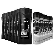 Lynx Black 6-Pack Bundle, Shower Gel 500ml + Body Spray 250ml, 6 Each