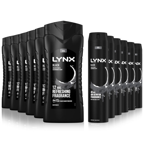 Lynx Lynx Black 6-Pack Bundle, Shower Gel 500ml + Body Spray 250ml, 6 Each