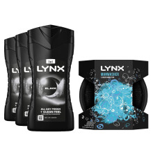 Lynx Black 3-Pack Body Wash 225ml + Manwasher Shower Tool