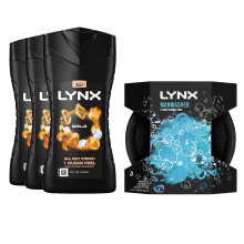 Lynx Gold 3-Pack Body Wash 225ml + Manwasher Shower Tool