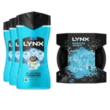 Lynx Ice Chill 3-Pack Body Wash 225ml + Manwasher Shower Tool