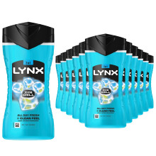 Lynx Ice Chill Shower Gel 3-in-1 Body Wash 225ml, 24 Pack, 12H Iced Mint & Lemon
