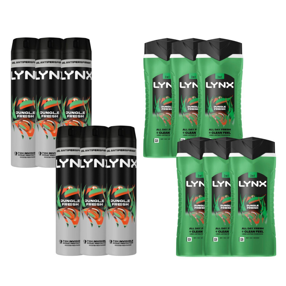 Lynx Jungle Fresh 6-Pack Bundle, Body Spray 250Ml + Shower Gel 500Ml, 6 Each