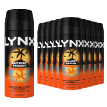 Lynx Sunset Fresh Deodorant Body Spray 150ml, 24 Pack, 48H Mango & Mandarin