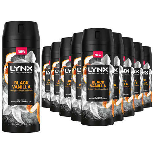 Lynx Lynx Black Vanilla Premium Deodorant Body Spray, 150ml, 30 Pack