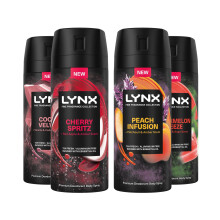 Lynx Fine Fragrance Body Spray 4 Pack Cherry Peach Cocoa Watermelon 150ml