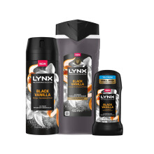Lynx Black Vanilla 3 Piece Gift Set Body Spray Deodorant Stick Body Wash
