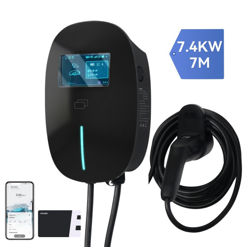 7kW EV Charger 32A Smart EV Charging Station with 7m Charging Cable Type 2 Black
