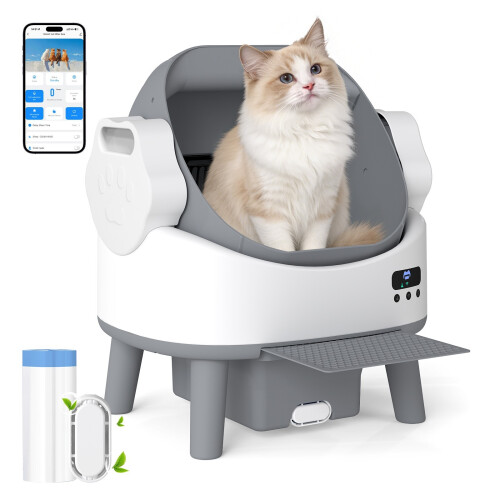 Automatic Cat Litter Tray Self Cleaning Cat Litter Box 8L Waste Bin APP Control
