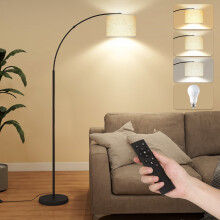 Floor Lamp Arch Free Standing Light Lamp Beige Linen Shade Bedroom Living Room
