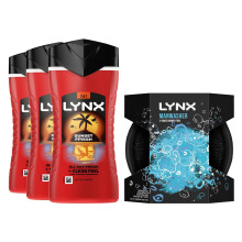 Lynx Sunset Fresh 3-Pack Body Wash 225ml + Manwasher Shower Tool