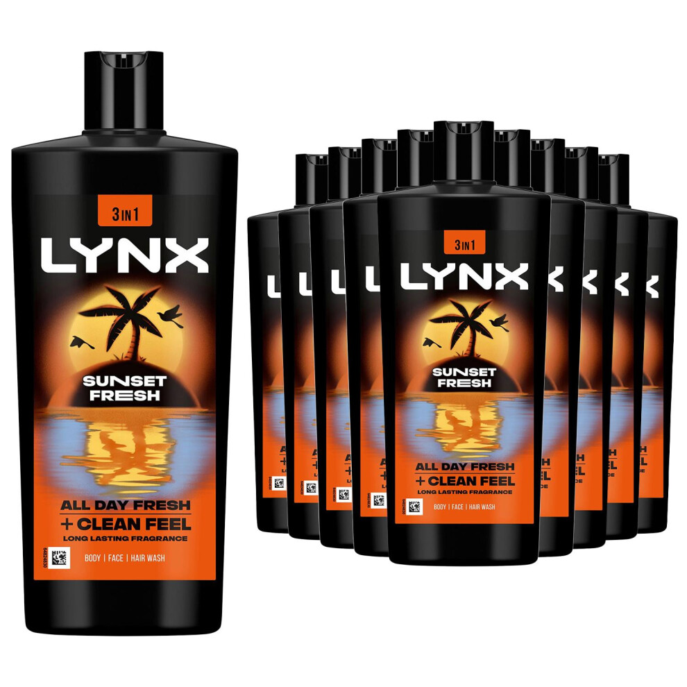 Lynx Sunset Fresh Shower Gel 3-In-1 Body Wash 700Ml, 12 Pack