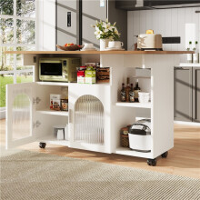 (White, MDF) White Kitchen Island with Wood Grain