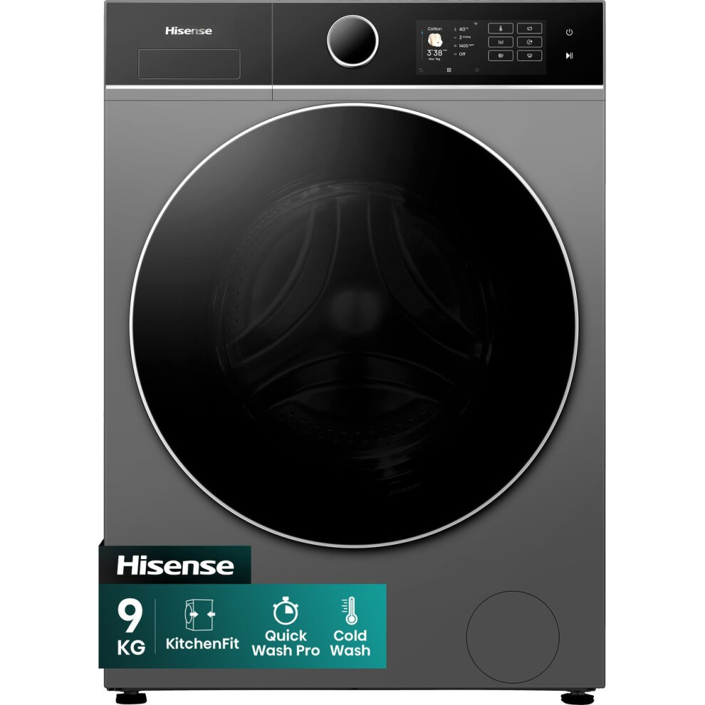Photos - Washing Machine Hisense WF5I9043BTFS 9Kg  Titanium 1400 RPM A Rated 