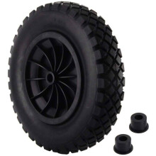 UK PU 14" BLACK Puncture Proof Solid 3.50-8 wheelbarrow wheel COMPLETE NEW
